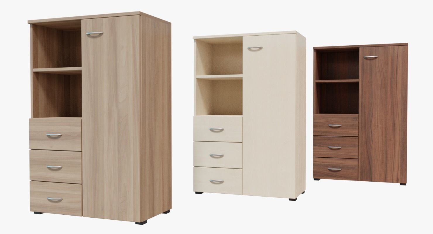 Commode wooden cabinet with drawers and doors Low-poly 3D model_1