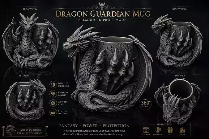 Dark Dragon Guardian Mug Fantasy 3D Model