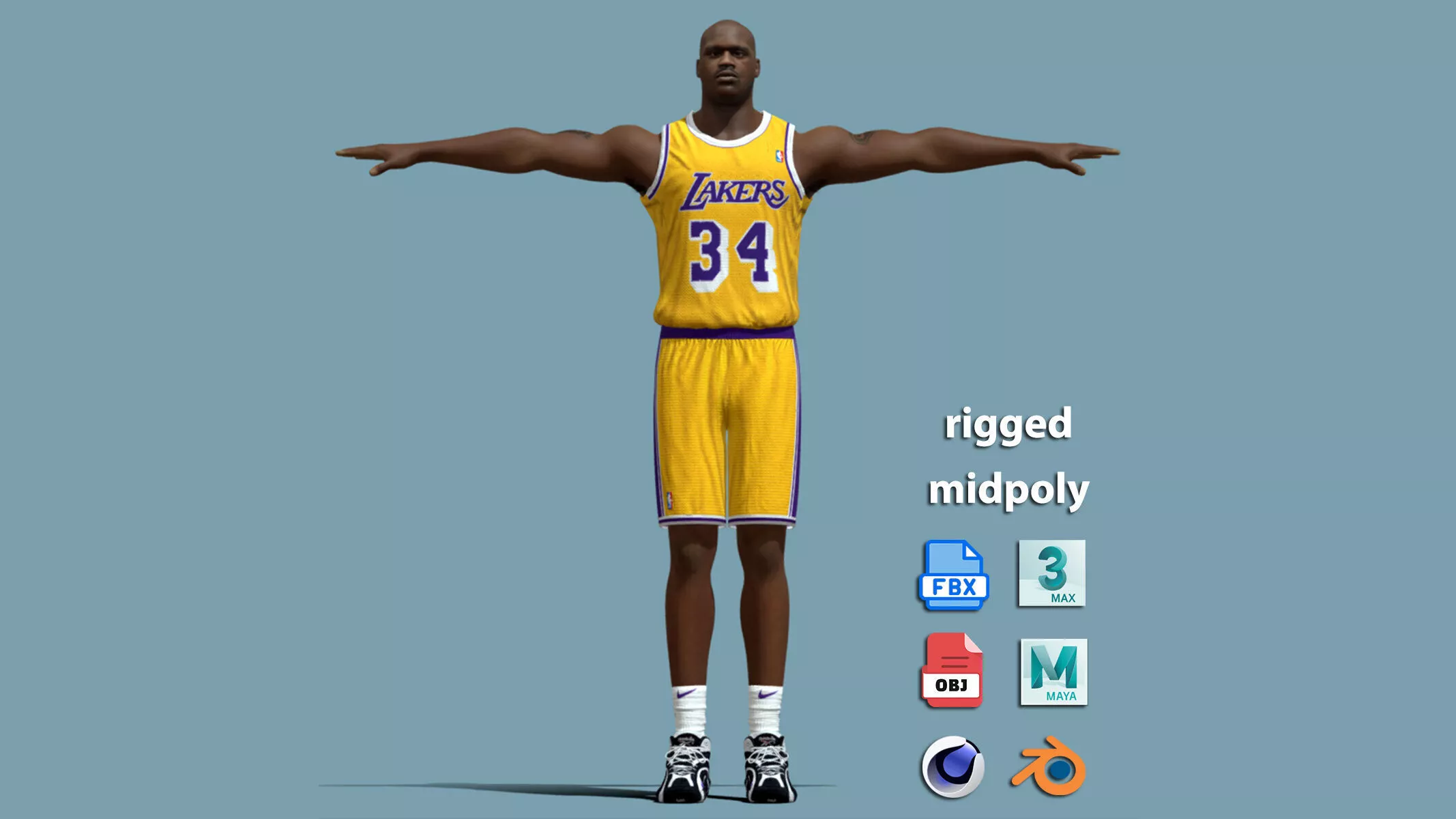 T-Pose Rigged Shaquille ONeal Los Angeles Lakers 3D model