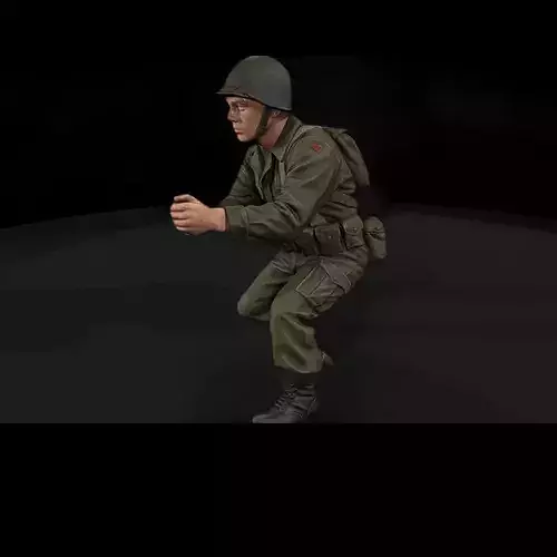 WWII US Army Crouching Artillery Crewman