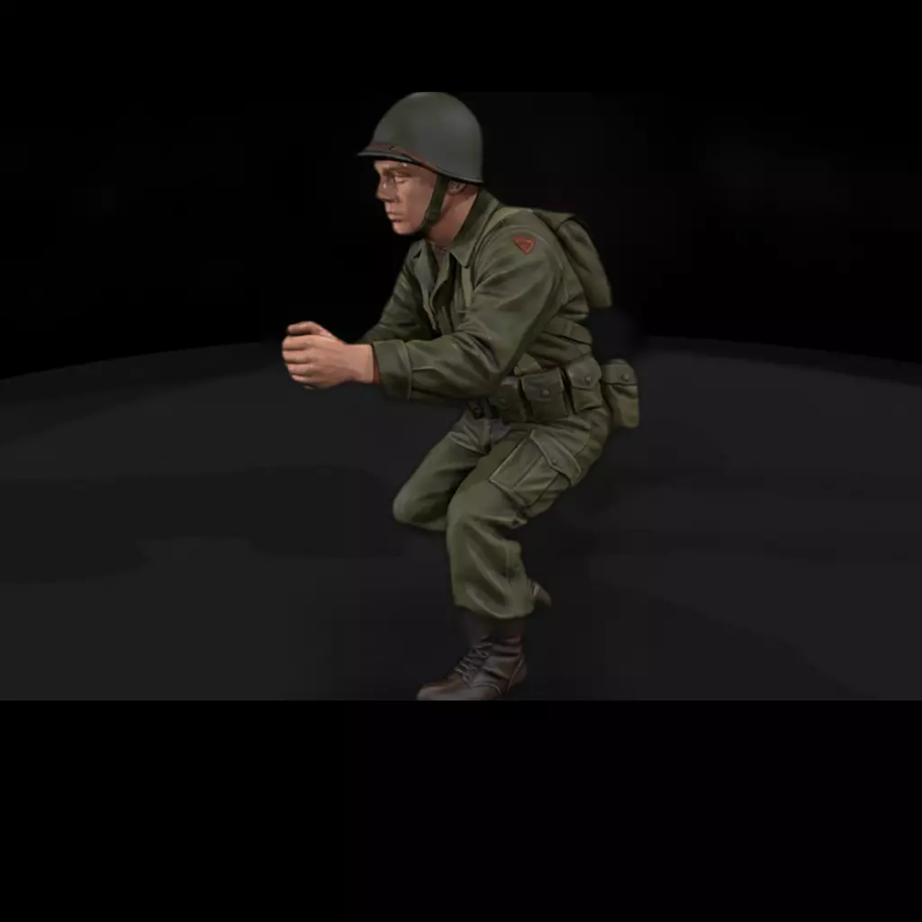 WWII US Army Crouching Artillery Crewman 3D print model