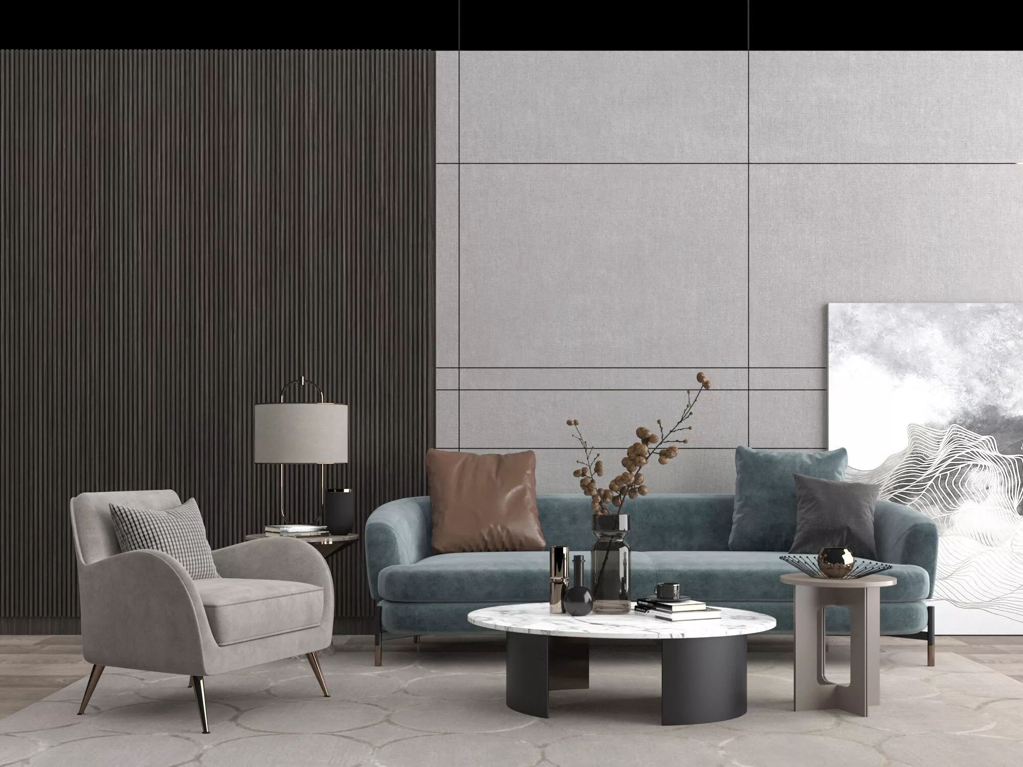 Modern Living Room Sofa Set with Lounge Chair and Coffee table 3D model