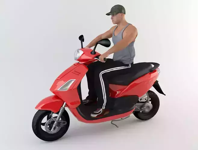 Motorcyclist 1 man riding scooter 3D model
