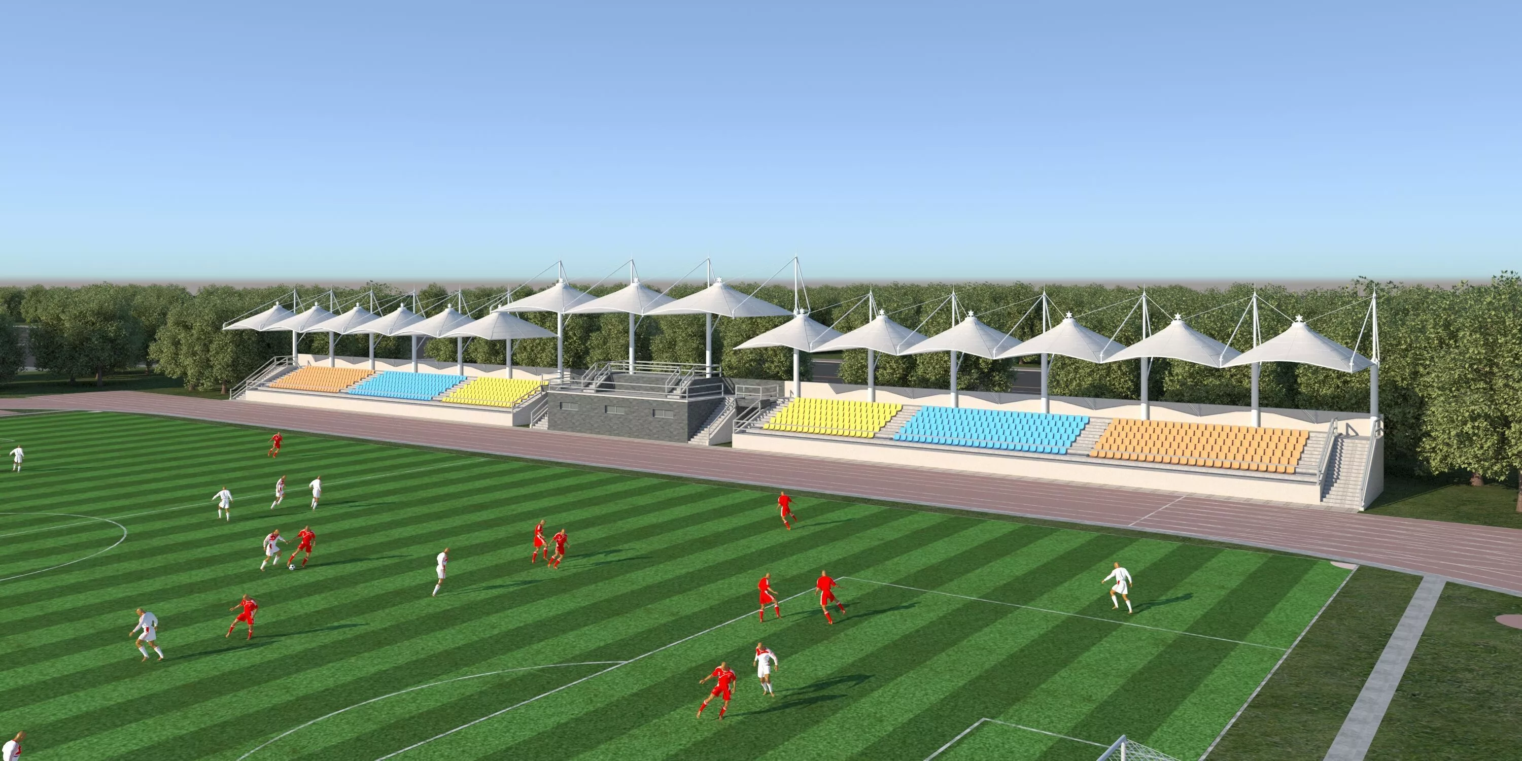 Football Stadium Bleachers Grandstand Tensile Canopy 3D Model 3D model