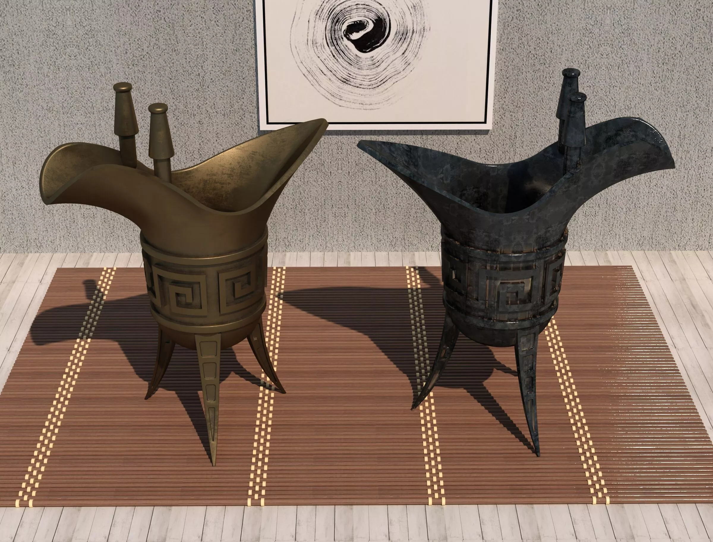 Ancient Chinese Bronze Jue Wine Vessel Antique Statue 3D Model 3D model