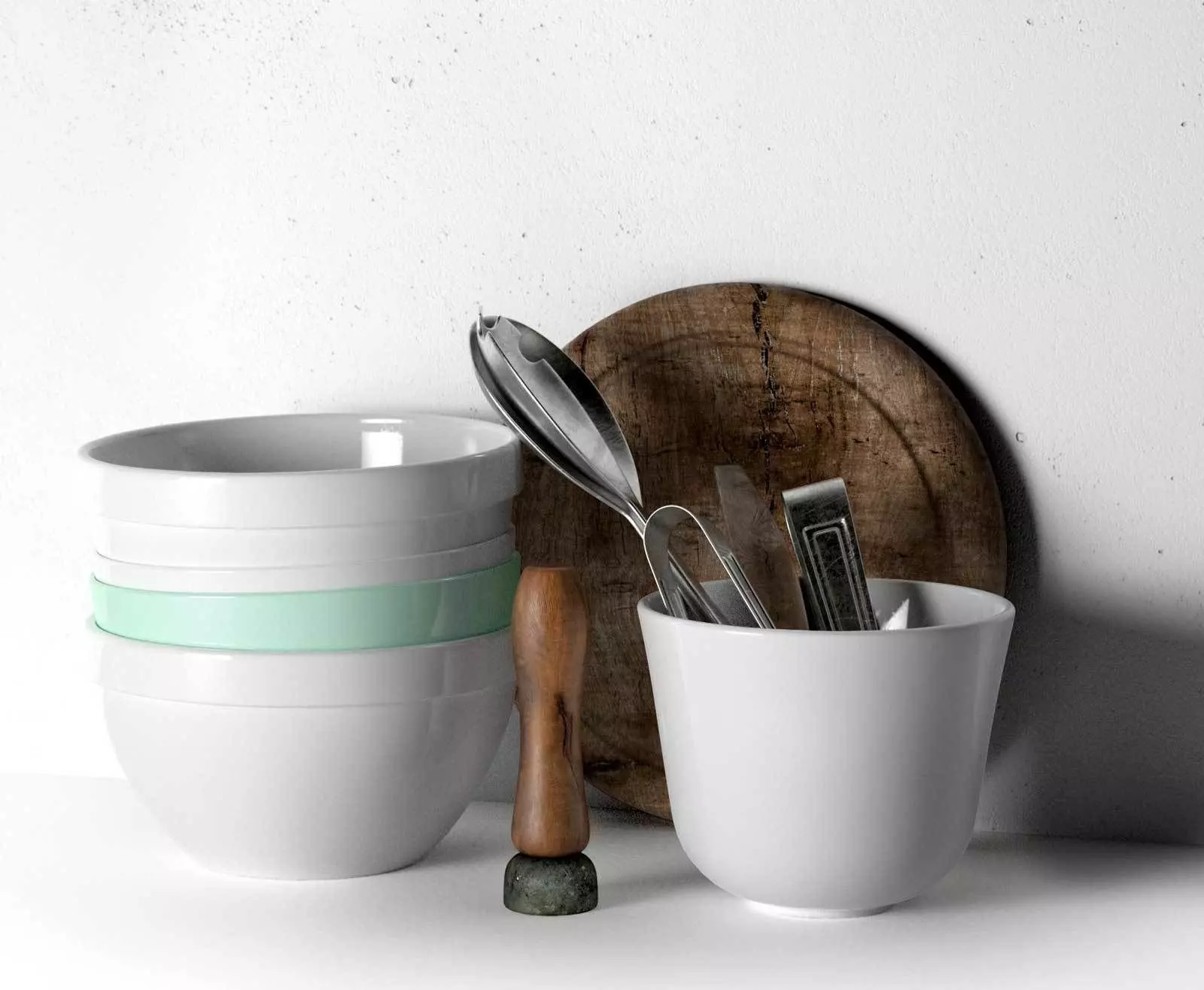 Bowl with Utensils Stack of Bowls and Plate  3D model_0