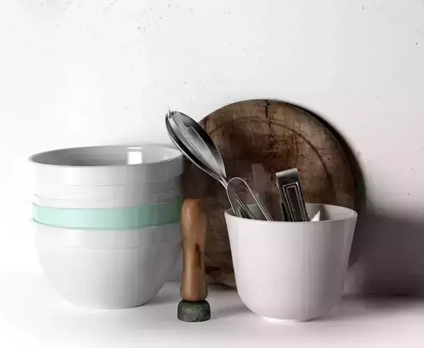 Bowl with Utensils Stack of Bowls and Plate  3D model