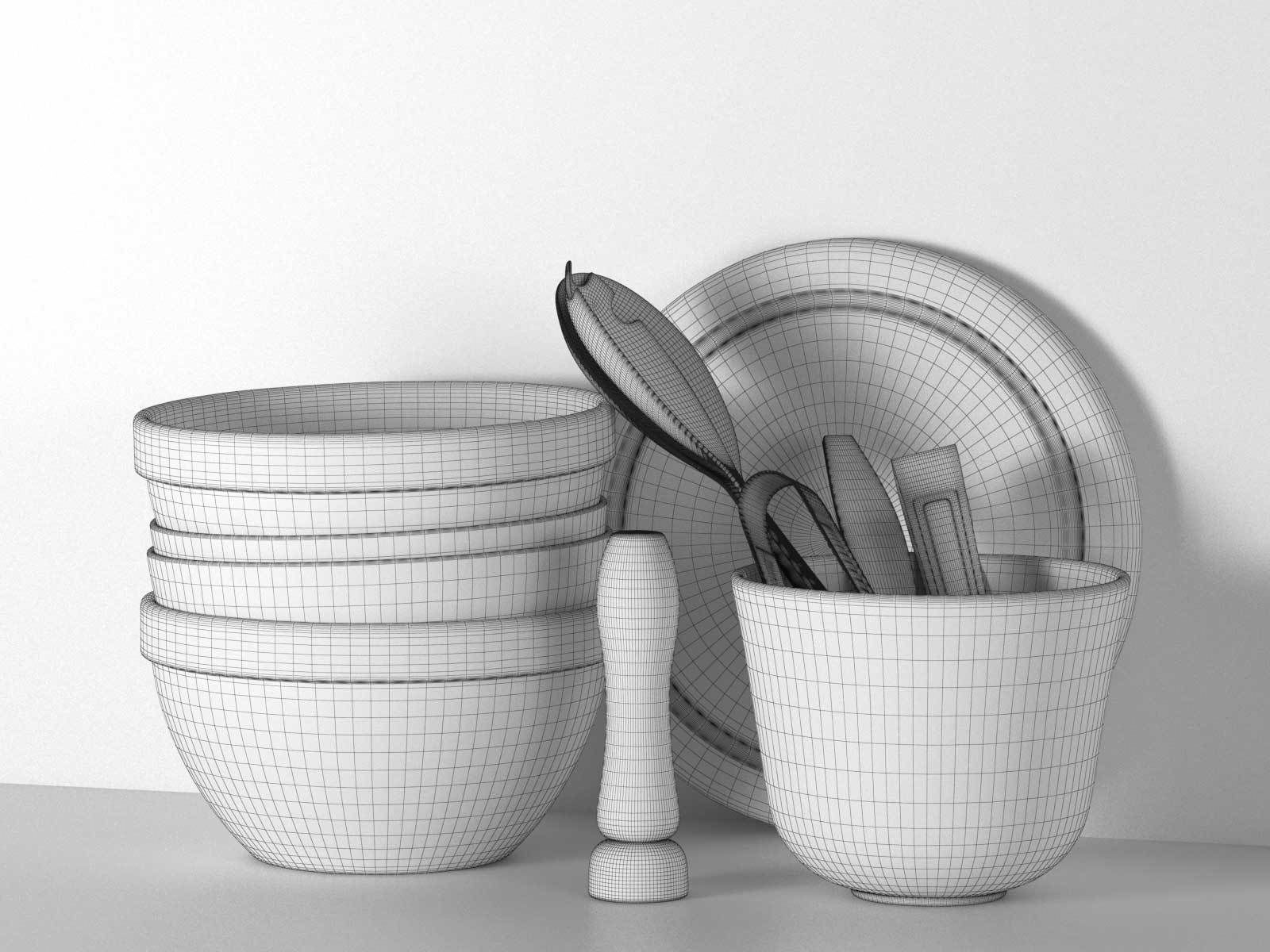 Bowl with Utensils Stack of Bowls and Plate  3D model_1