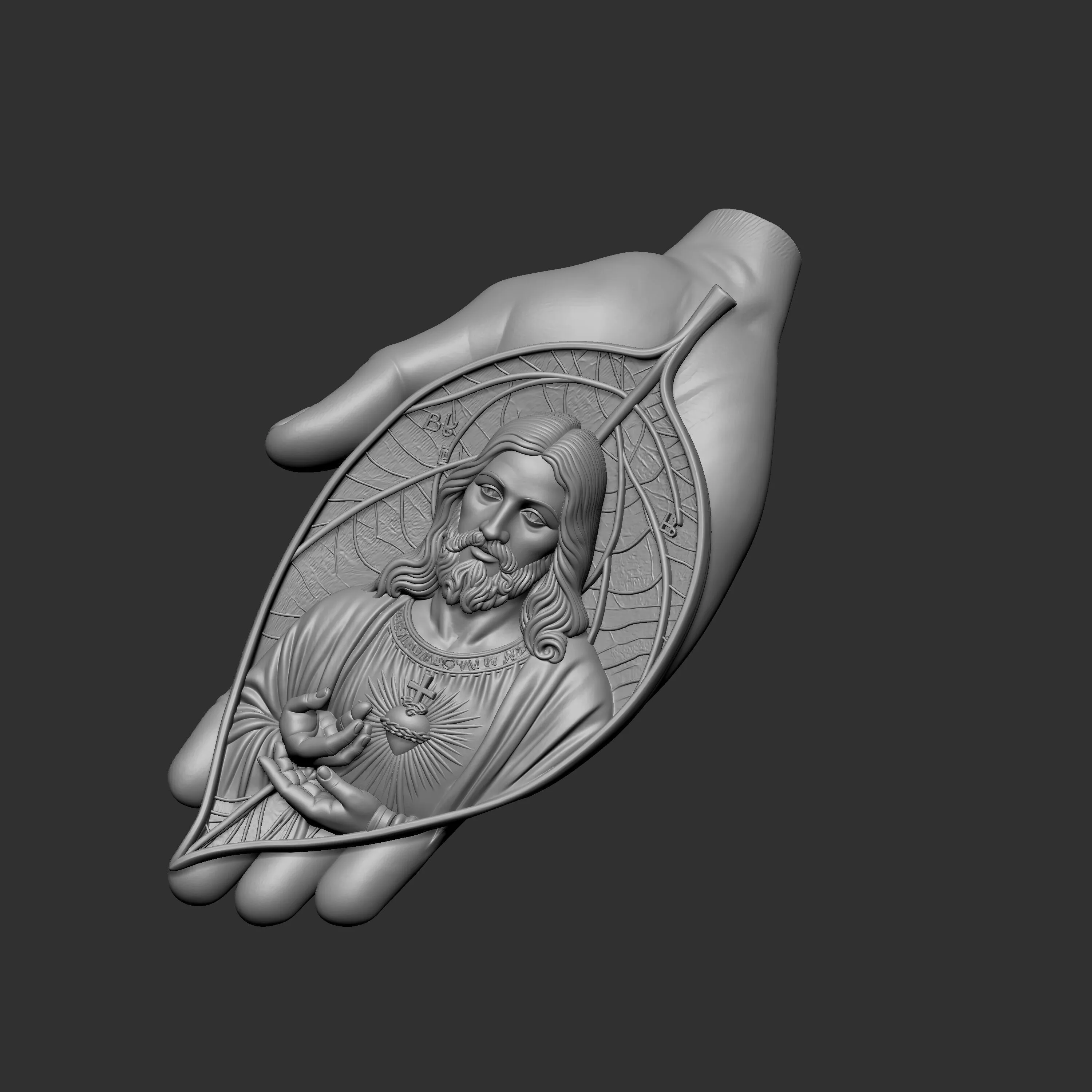 Sacred Heart in a leaf shape 3D print model