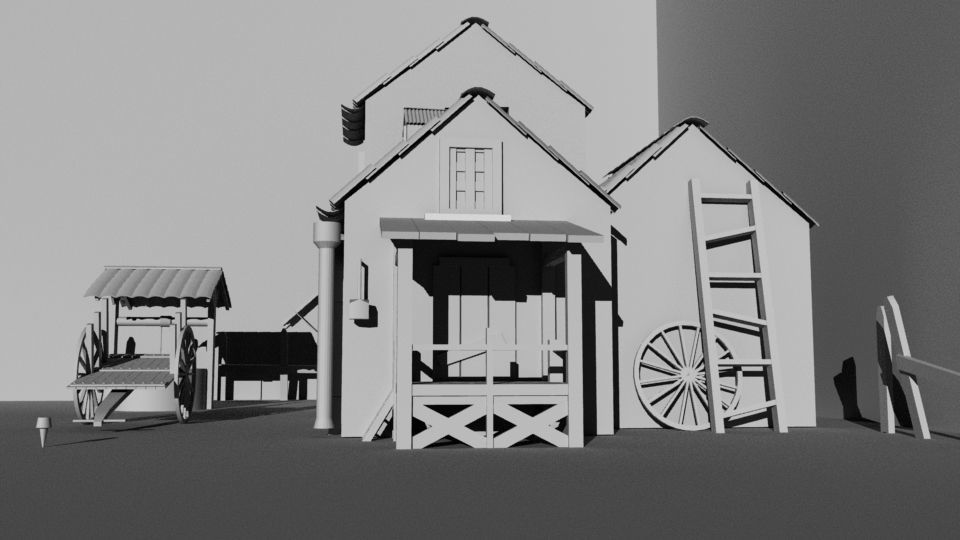 House with wagon 3D model_1