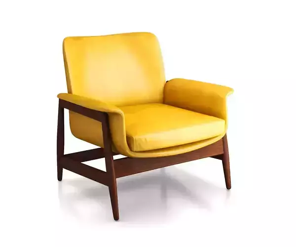 Vintage  Danish Modern 1960s Bright Yellow Vinyl Lounge chair 3D model