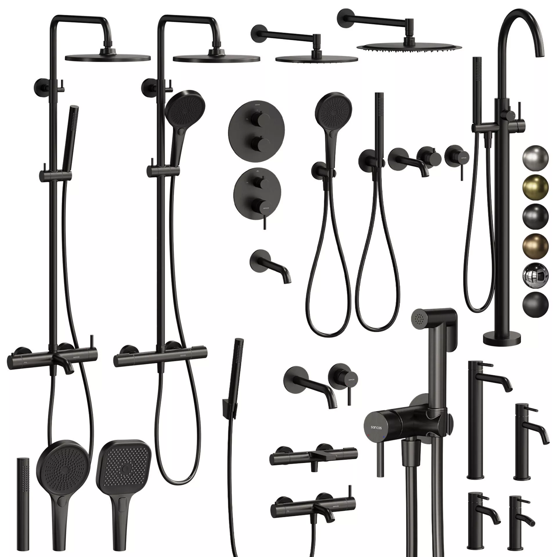 Sancos Etna faucets with 3 types of handheld showerheads 3D model
