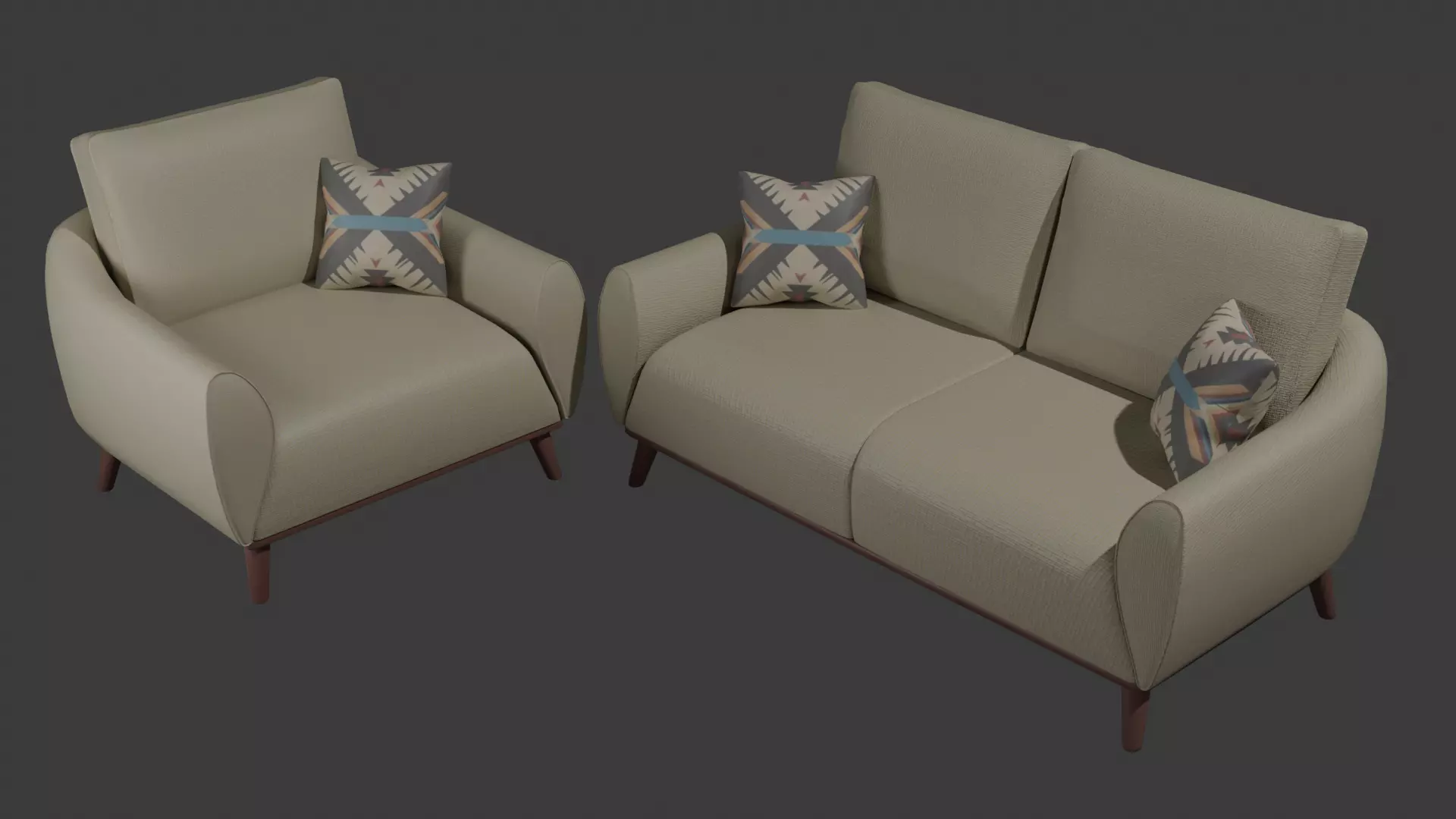 Modern Mid Century Sofa and Armchair Set 1 Low-poly 3D model