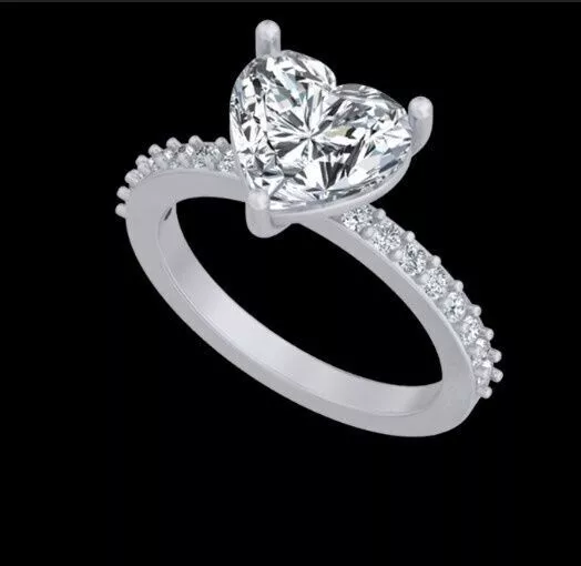 Heart Cut Diamond Pave Solitaire Engagement Ring CAD Model Free 3D print model