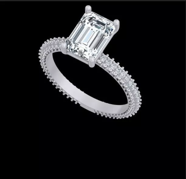 Emerald Cut Diamond Multi Row Pave Engagement Ring 3D print model