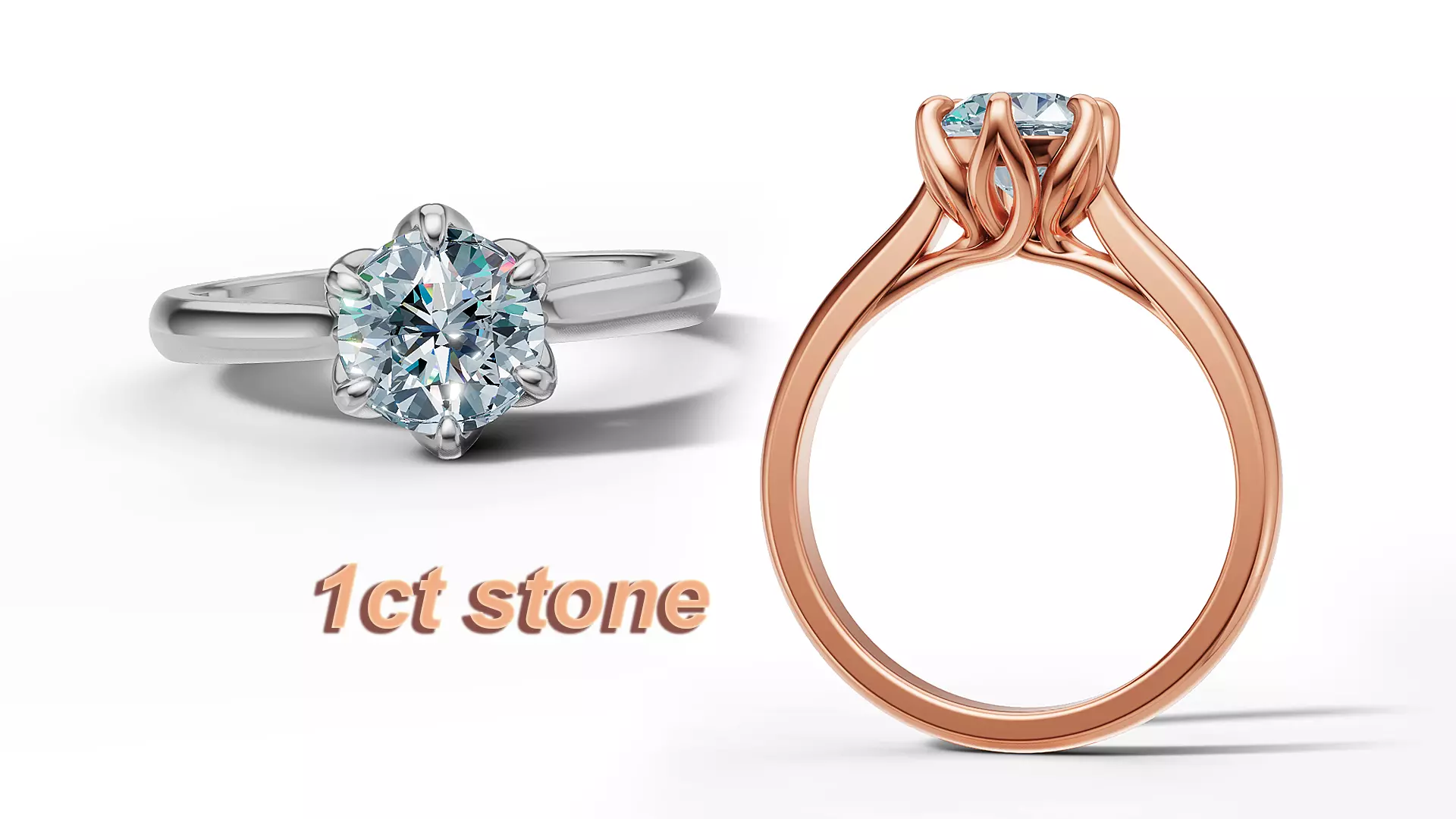 Solitaire Engagement Ring 1ct Stone Tulip Setting Trellis Ring 3D print model