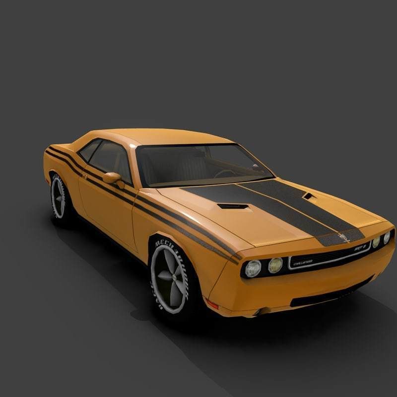Low Poly Car Model orange dodge challenger Low-poly 3D model_8