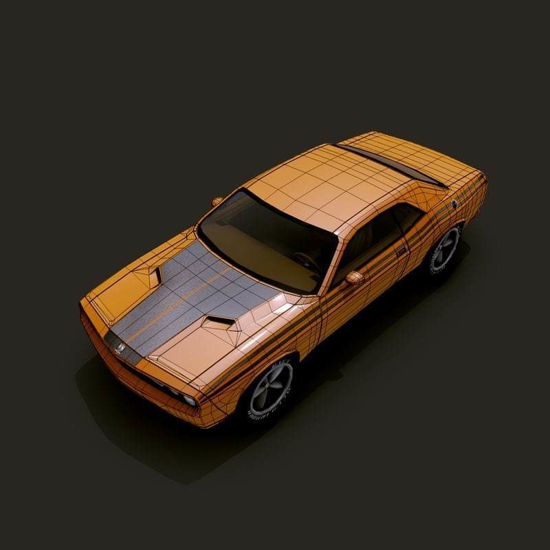 Low Poly Car Model orange dodge challenger Low-poly 3D model_10
