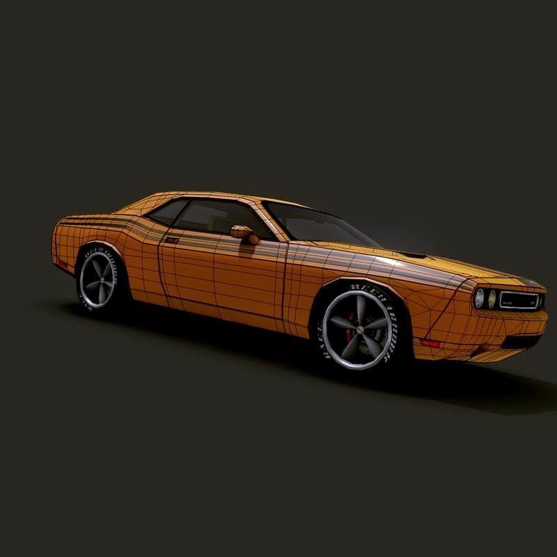 Low Poly Car Model orange dodge challenger Low-poly 3D model_12