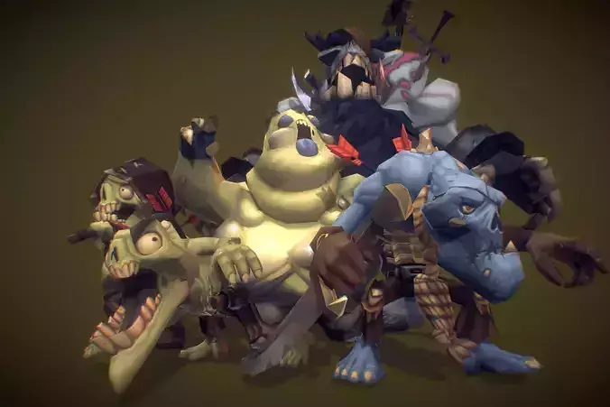 Zombie Crew Bundle  - Low Poly Hand Painted Low-poly 3D model