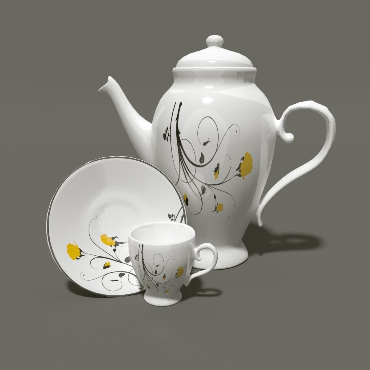 Tea set teapot and cup Free low-poly 3D model_1