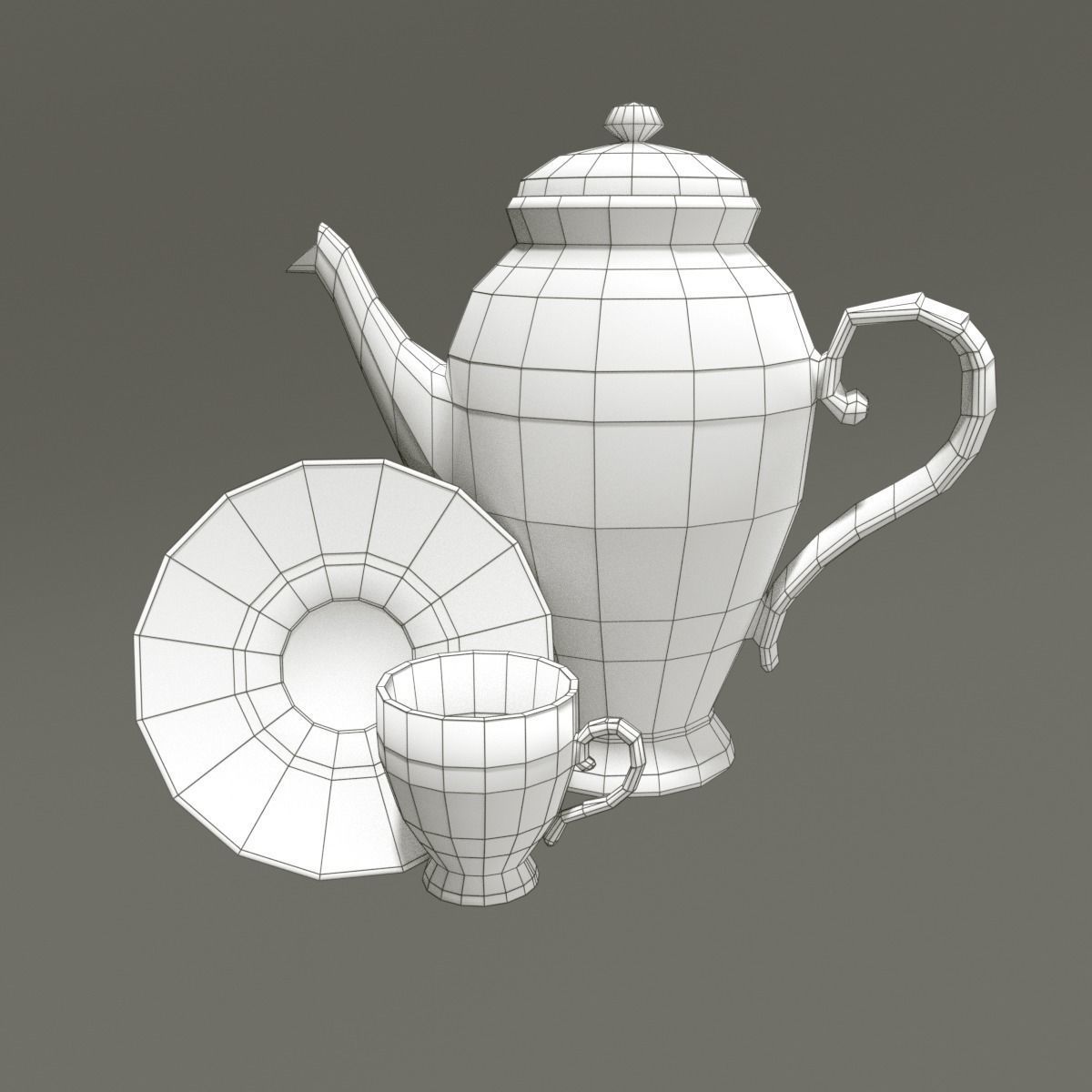Tea set teapot and cup Free low-poly 3D model_6