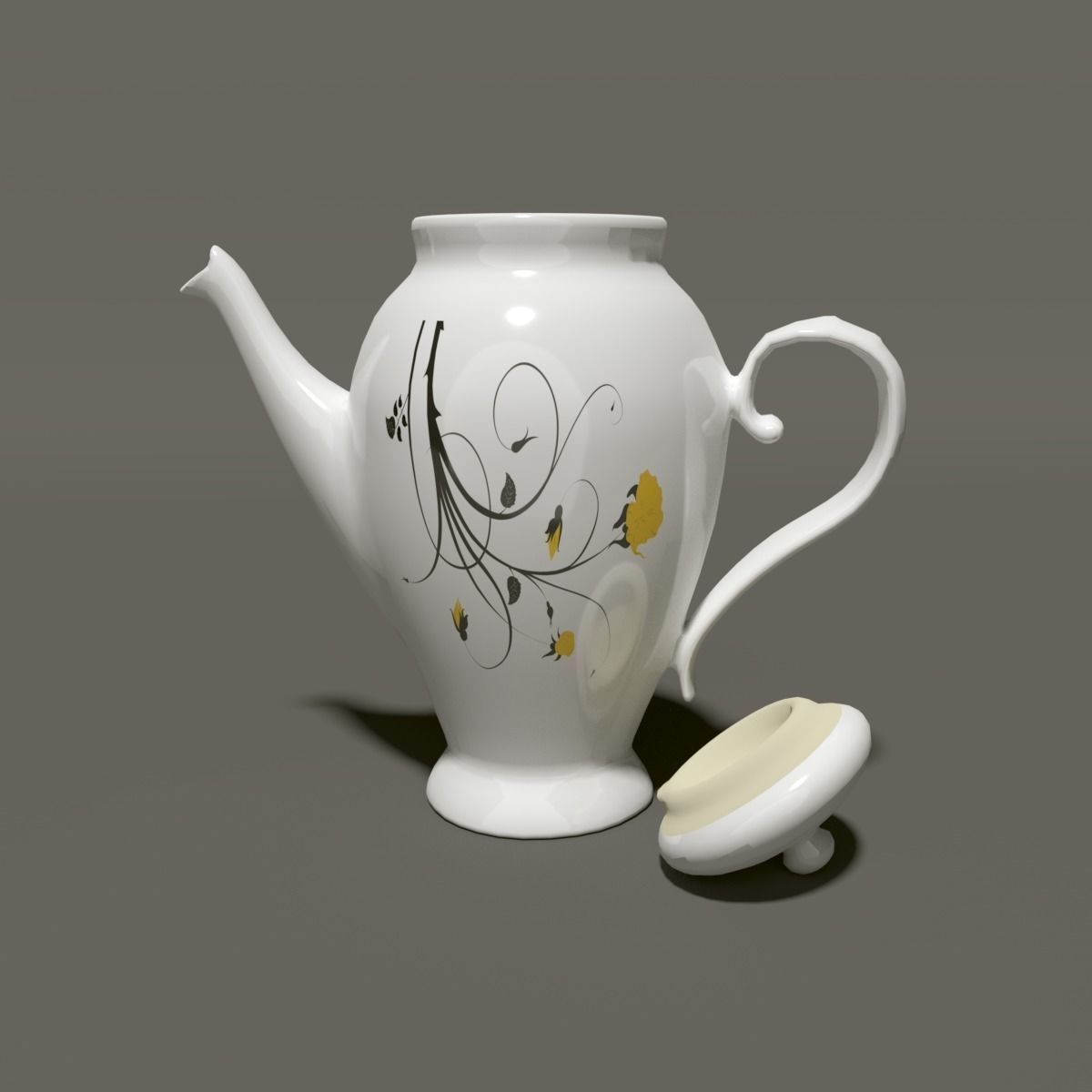 Tea set teapot and cup Free low-poly 3D model_2