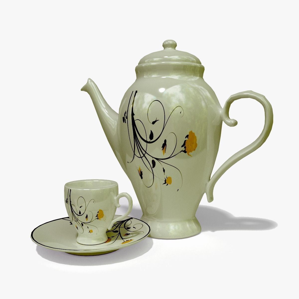 Tea set teapot and cup Free low-poly 3D model_0
