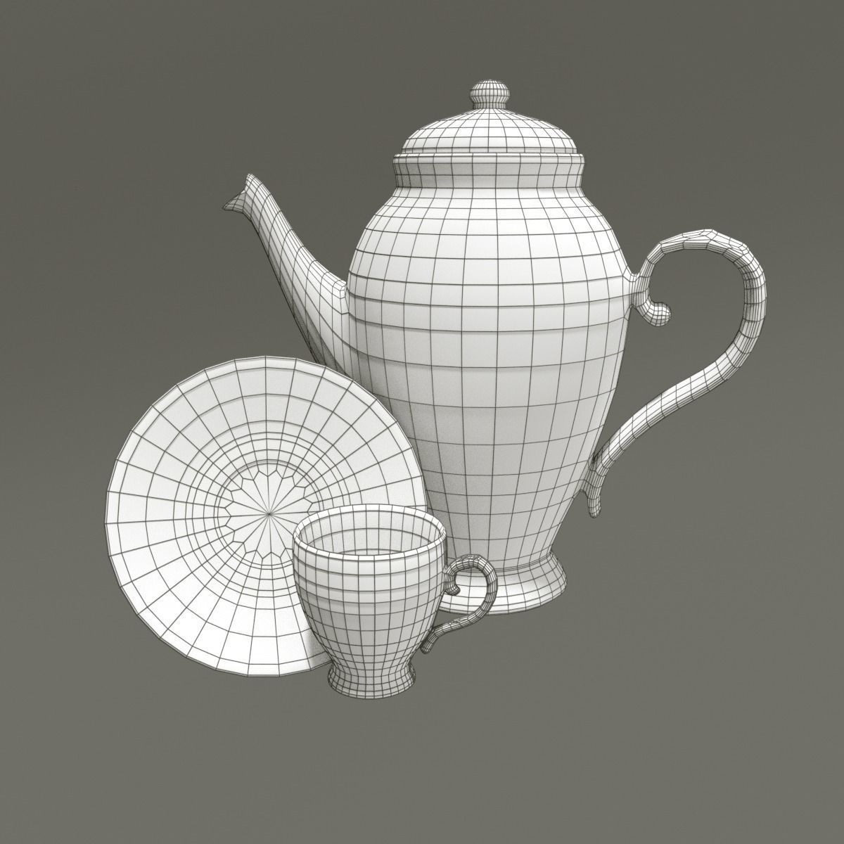 Tea set teapot and cup Free low-poly 3D model_7