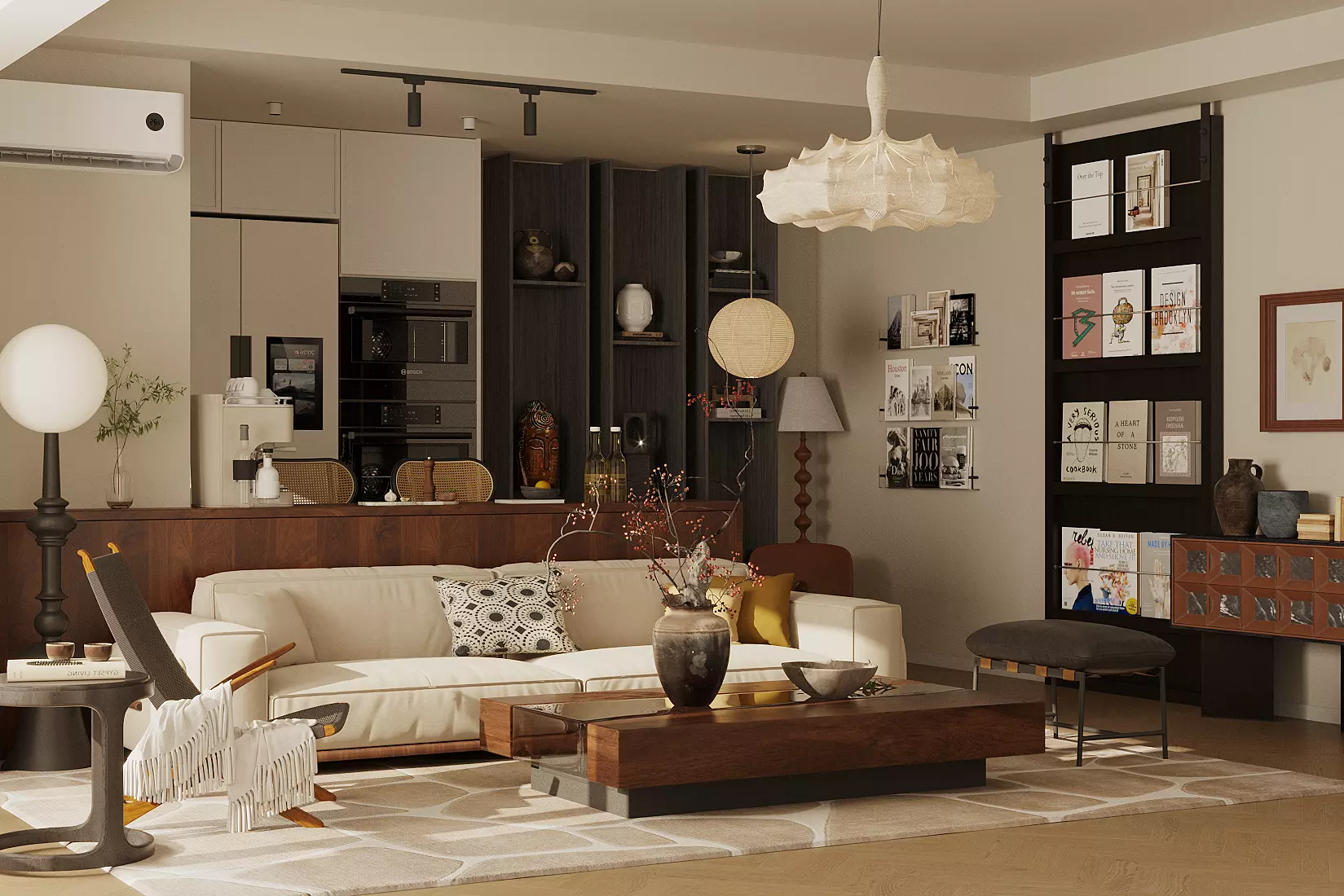 Wabi-sabi villa living room modern living room interior scenes 3D model