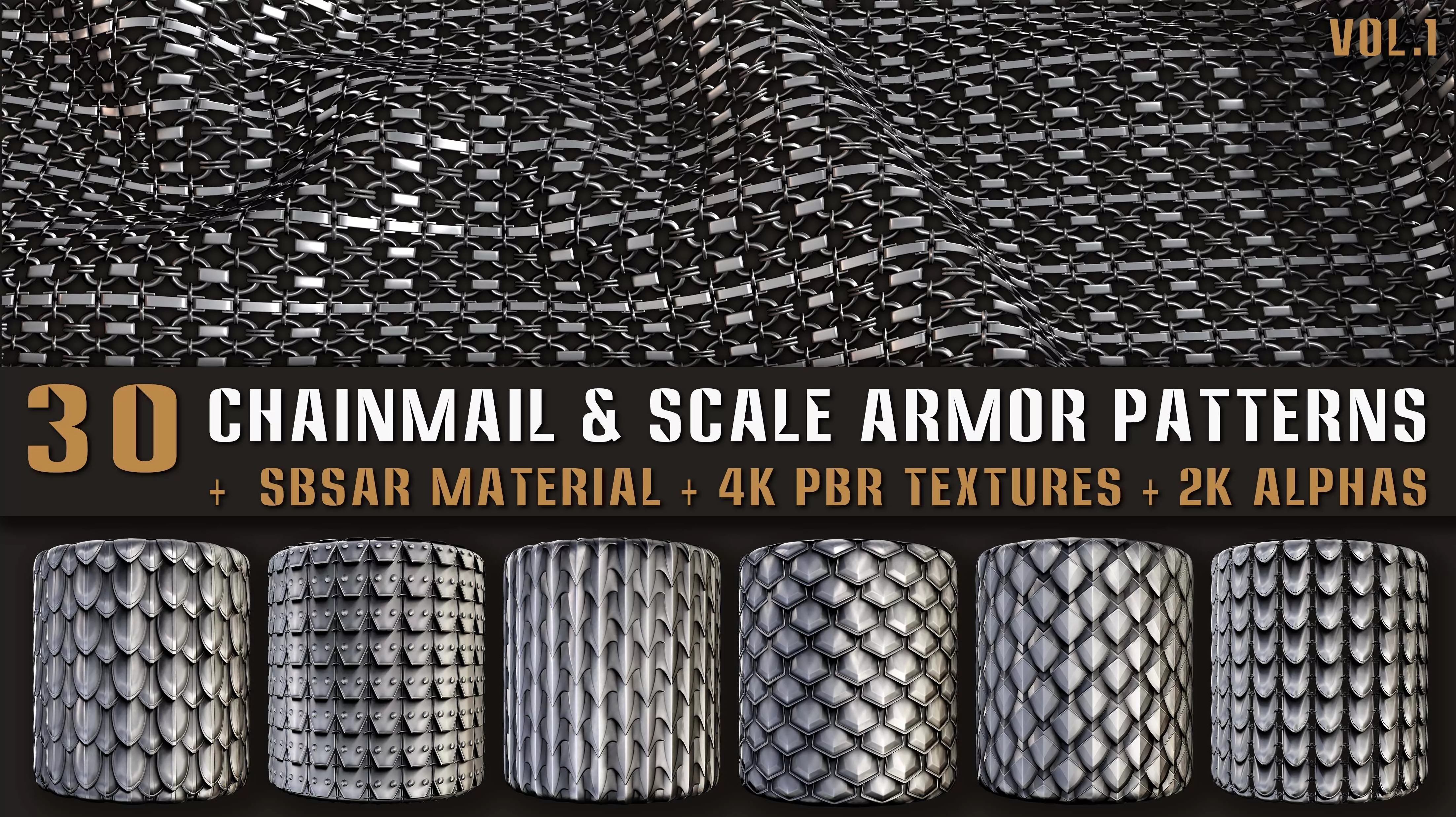 30 Chainmail and Scale Armor Patterns - Vol1 3D model