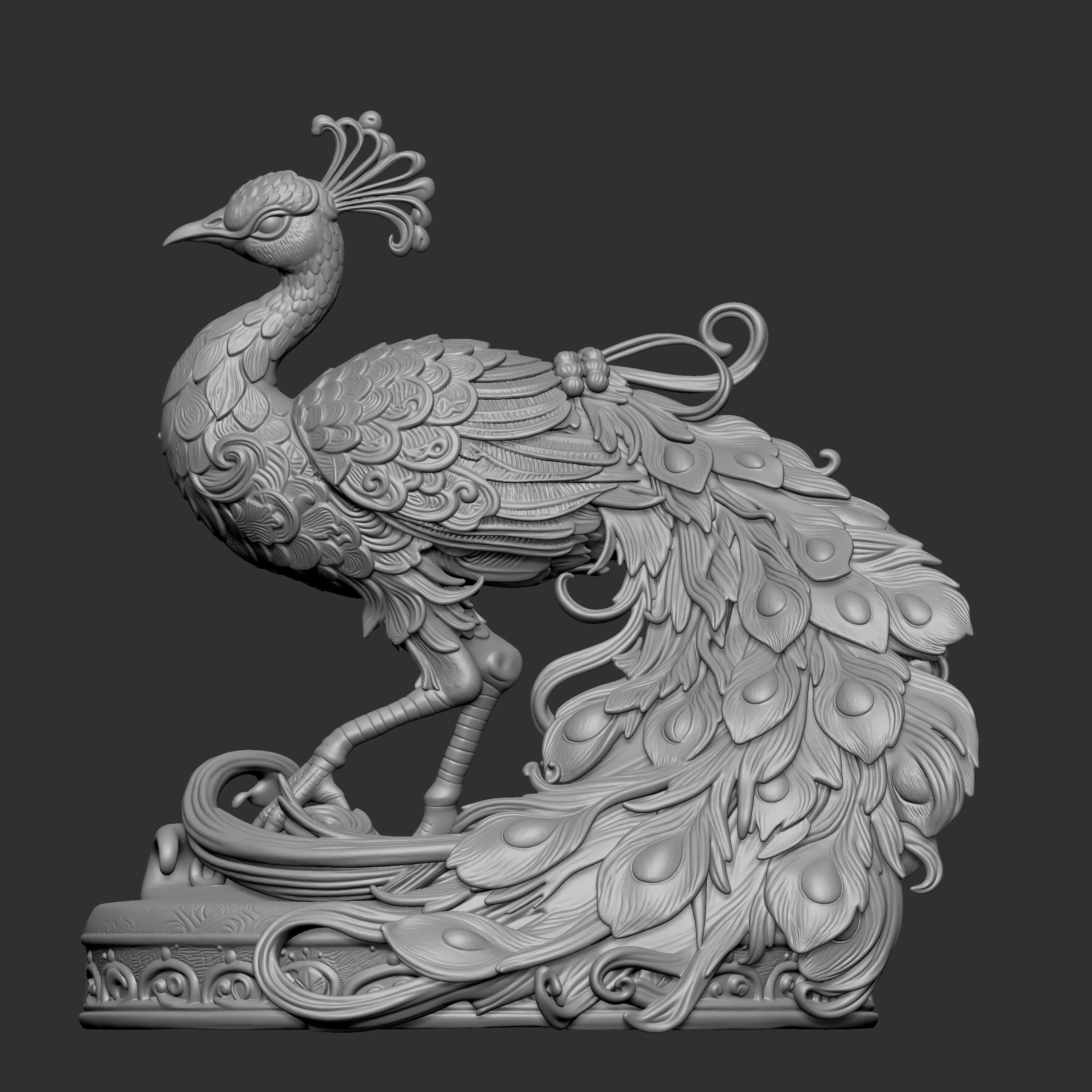 3D sculpture model of an ornamental peacock 3D print model