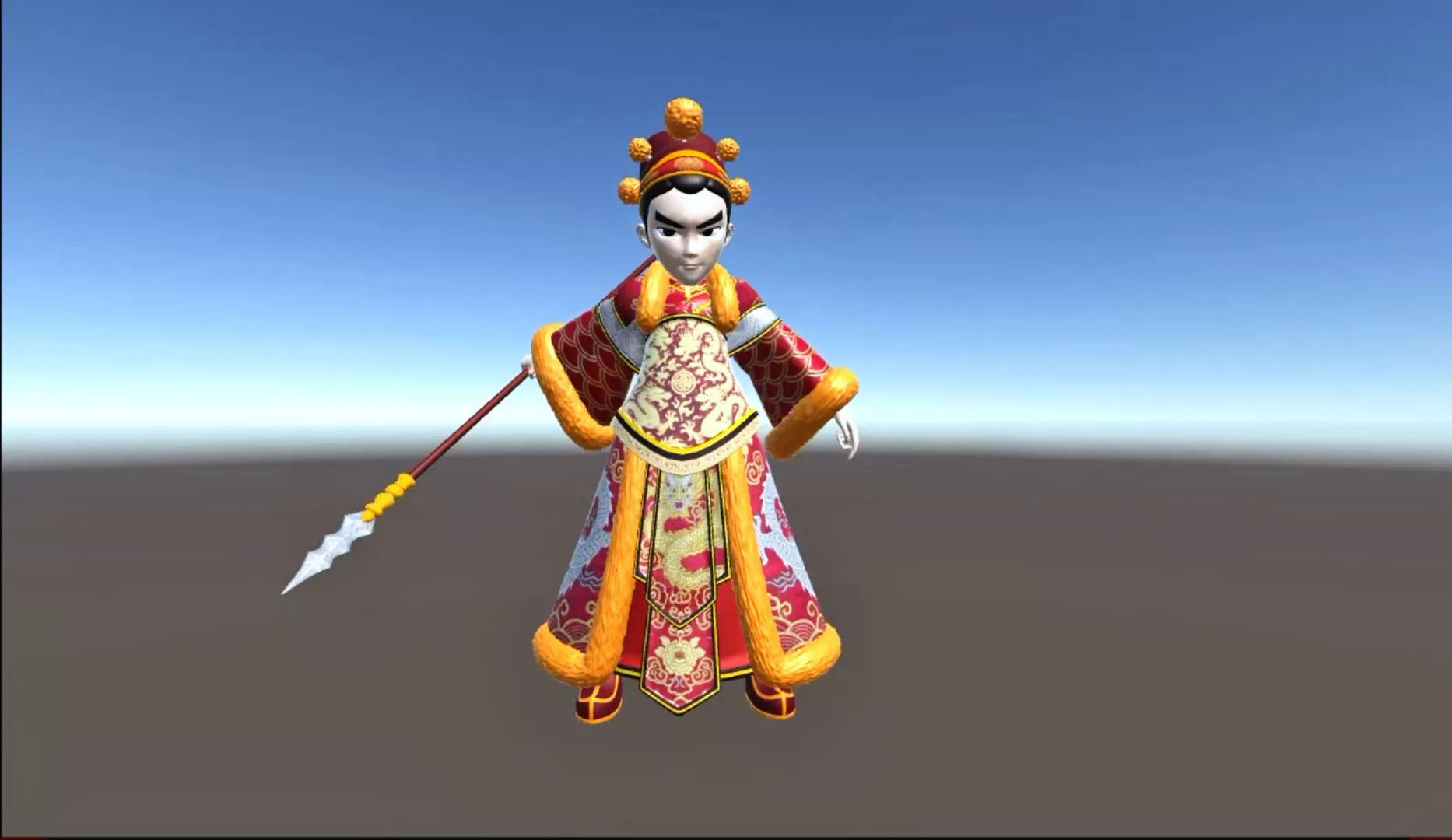 Stylized Chinese Opera Warrior 3D Character with Spear Low-poly 3D model