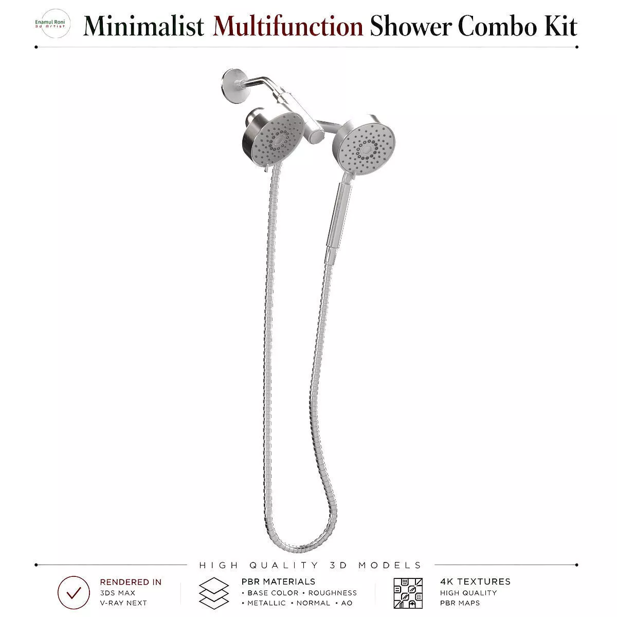 Minimalist Multifunction Shower Combo Kit 3D model