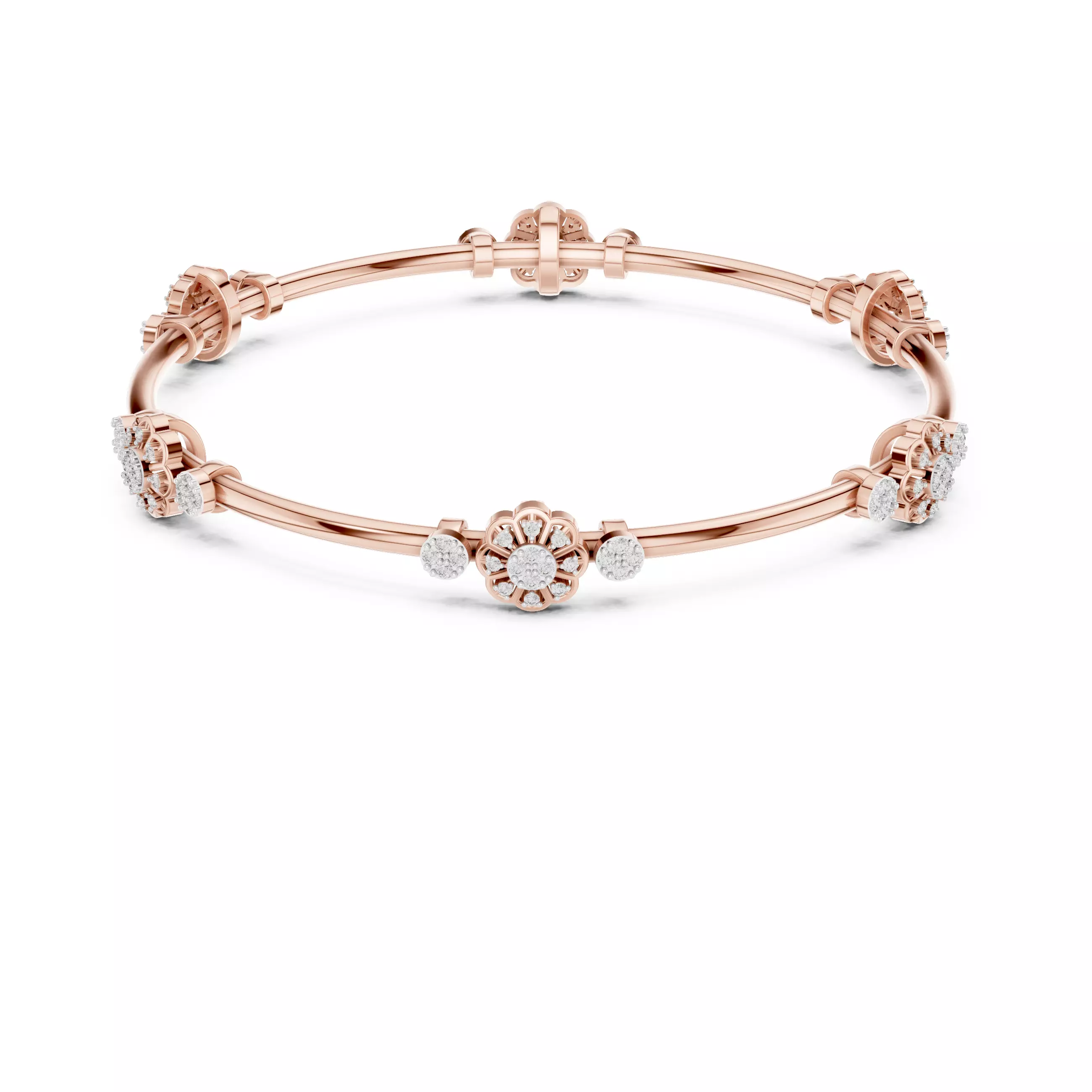 Diamond Floral Station Double Wire Bracelet Jewelry CAD 3D Model 3D print model