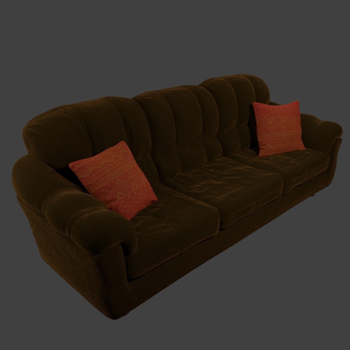 Couch and Pillows - Brown Velvet Low-poly 3D model_1