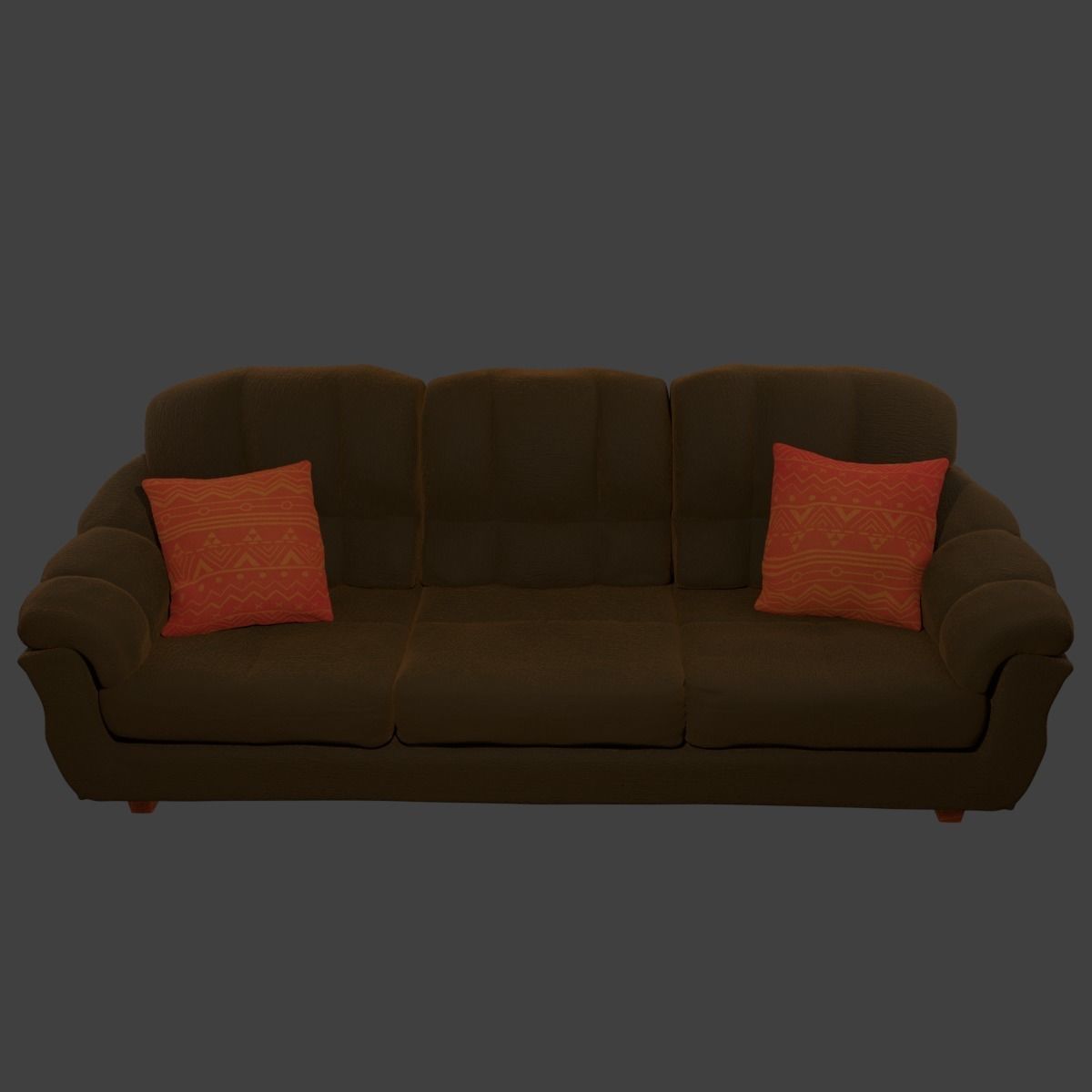 Couch and Pillows - Brown Velvet Low-poly 3D model_10