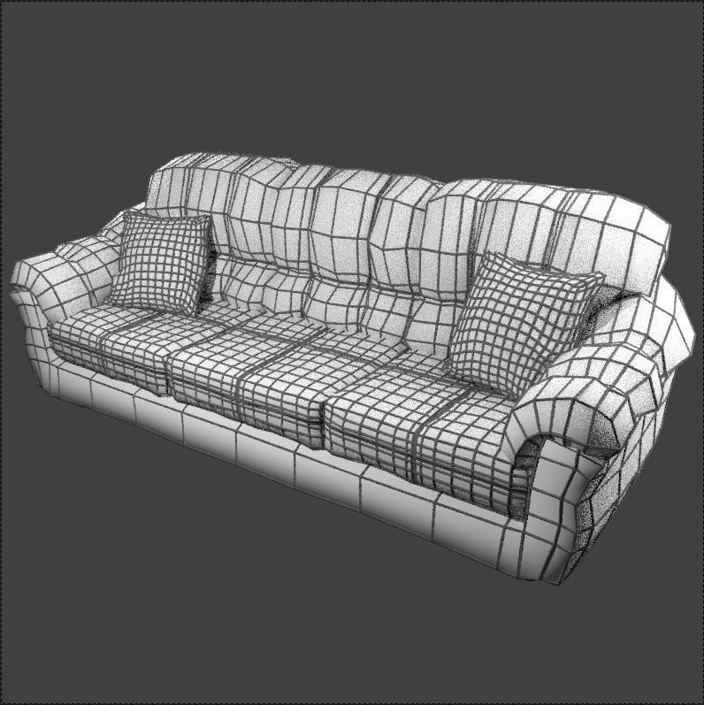 Couch and Pillows - Brown Velvet Low-poly 3D model_6
