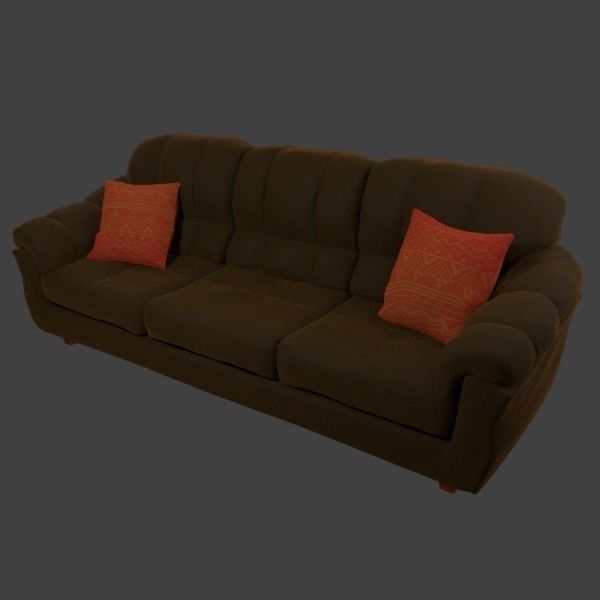 Couch and Pillows - Brown Velvet Low-poly 3D model_8