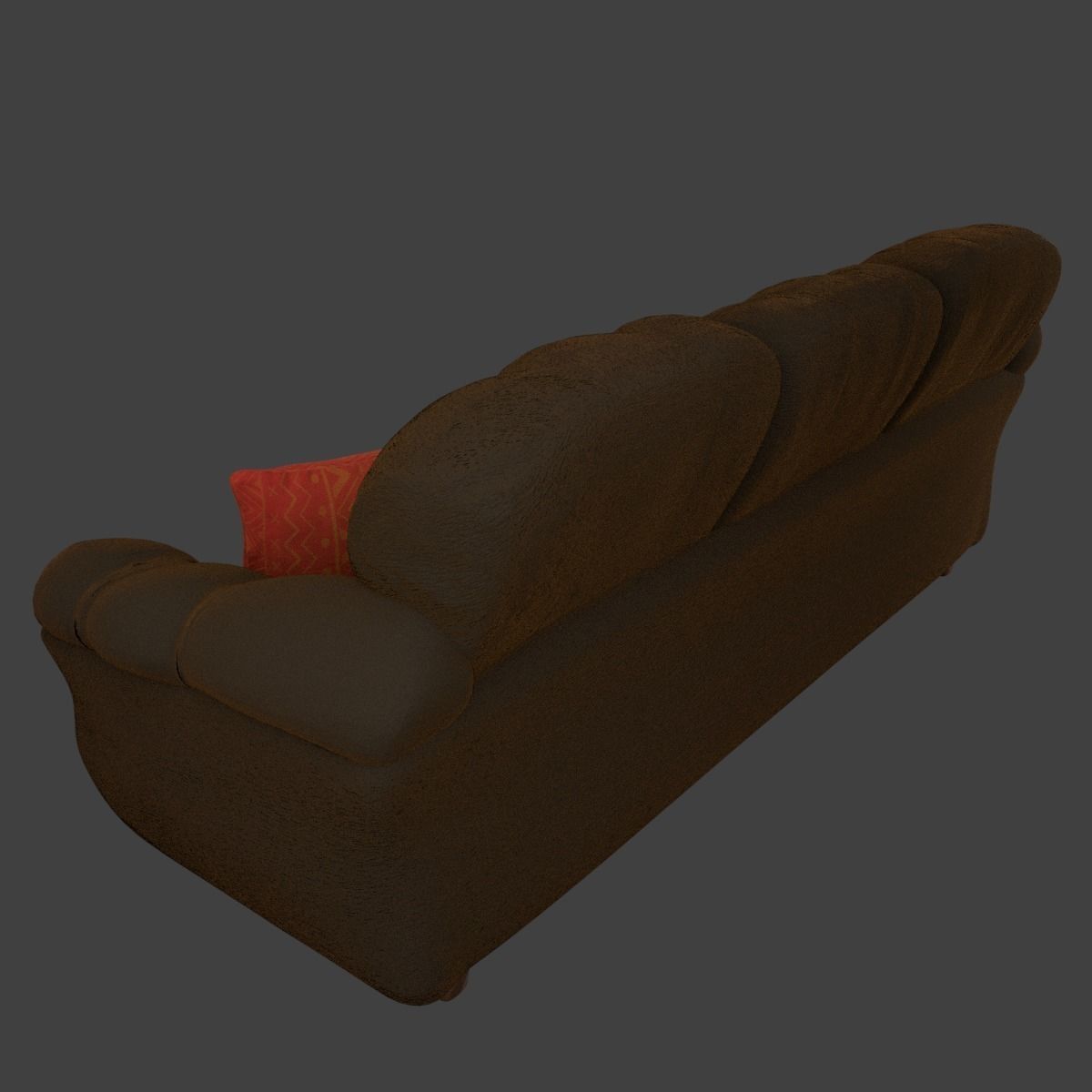 Couch and Pillows - Brown Velvet Low-poly 3D model_3