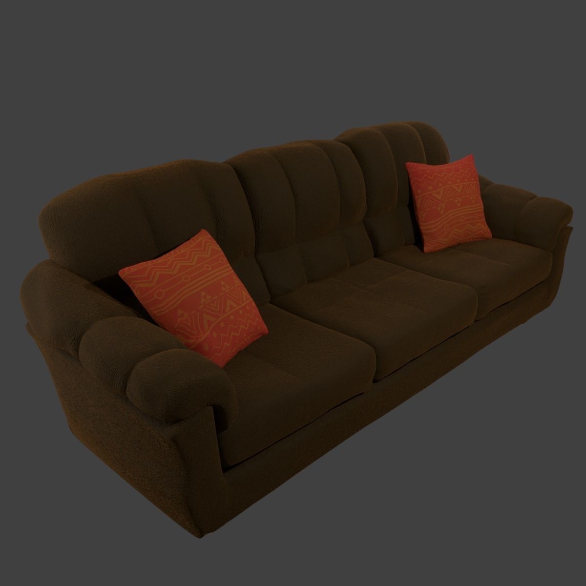 Couch and Pillows - Brown Velvet Low-poly 3D model_12
