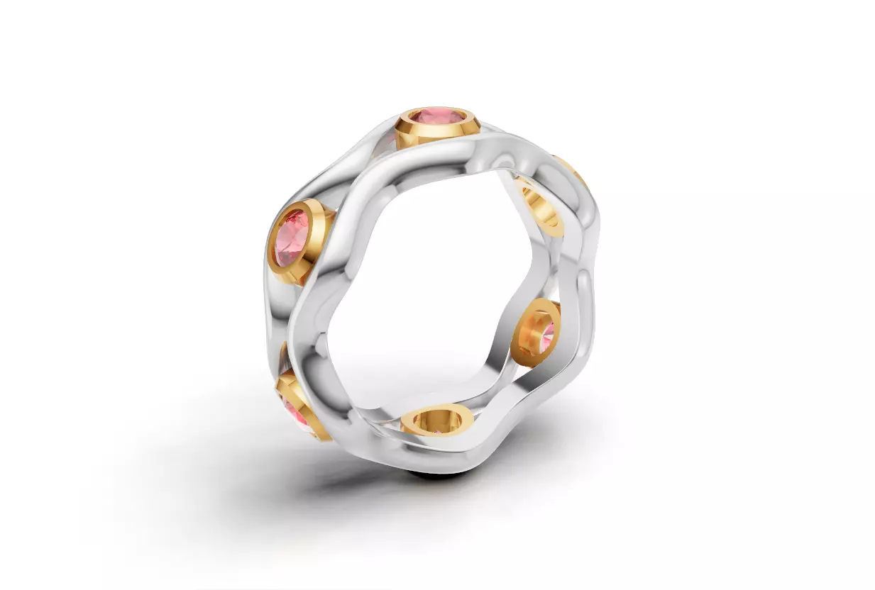 Wave Eternity Ring with Gemstones 3D Model 3D print model