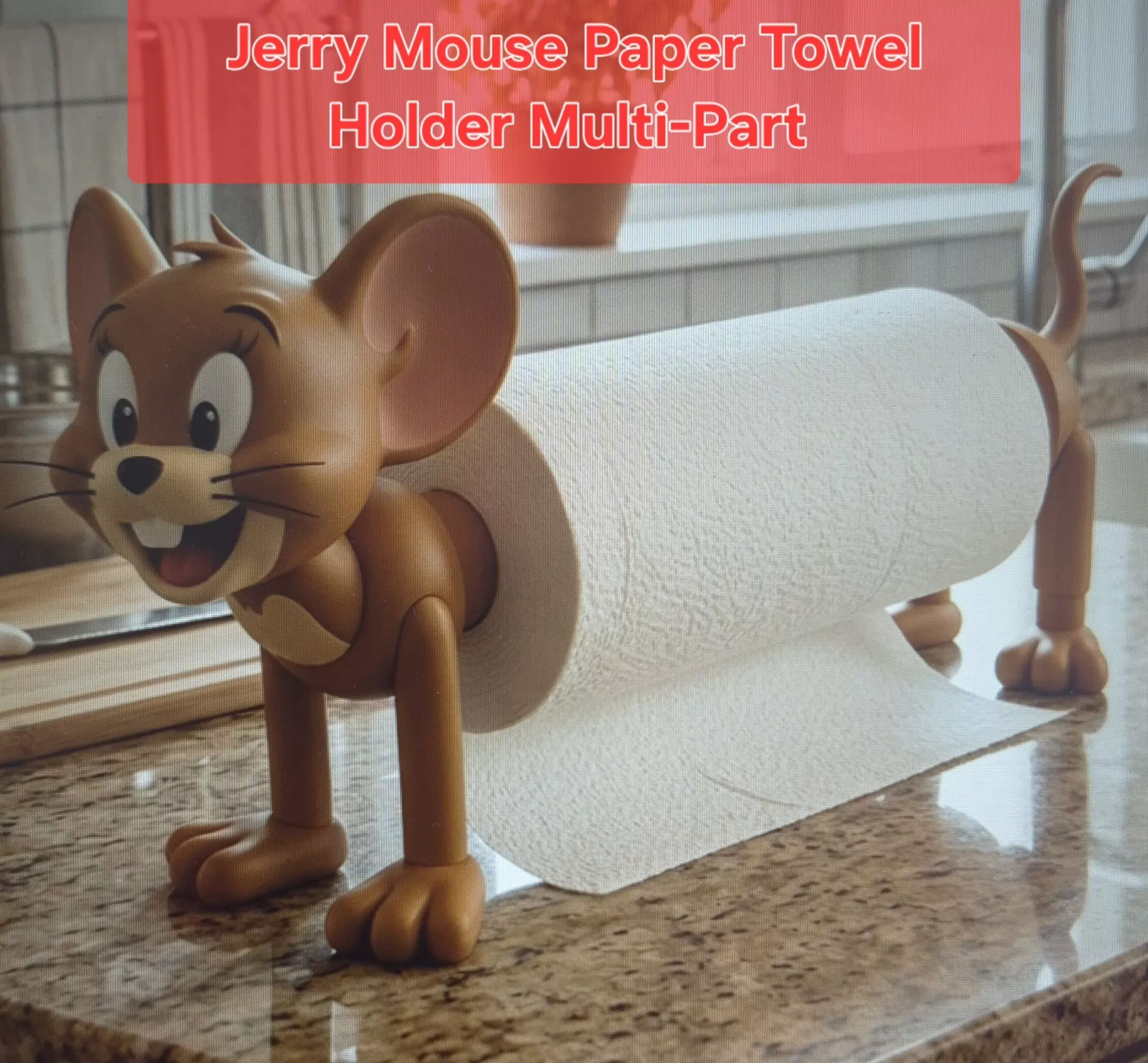 Jerry Mouse Paper Towel Holder Multi-Part 3D print model