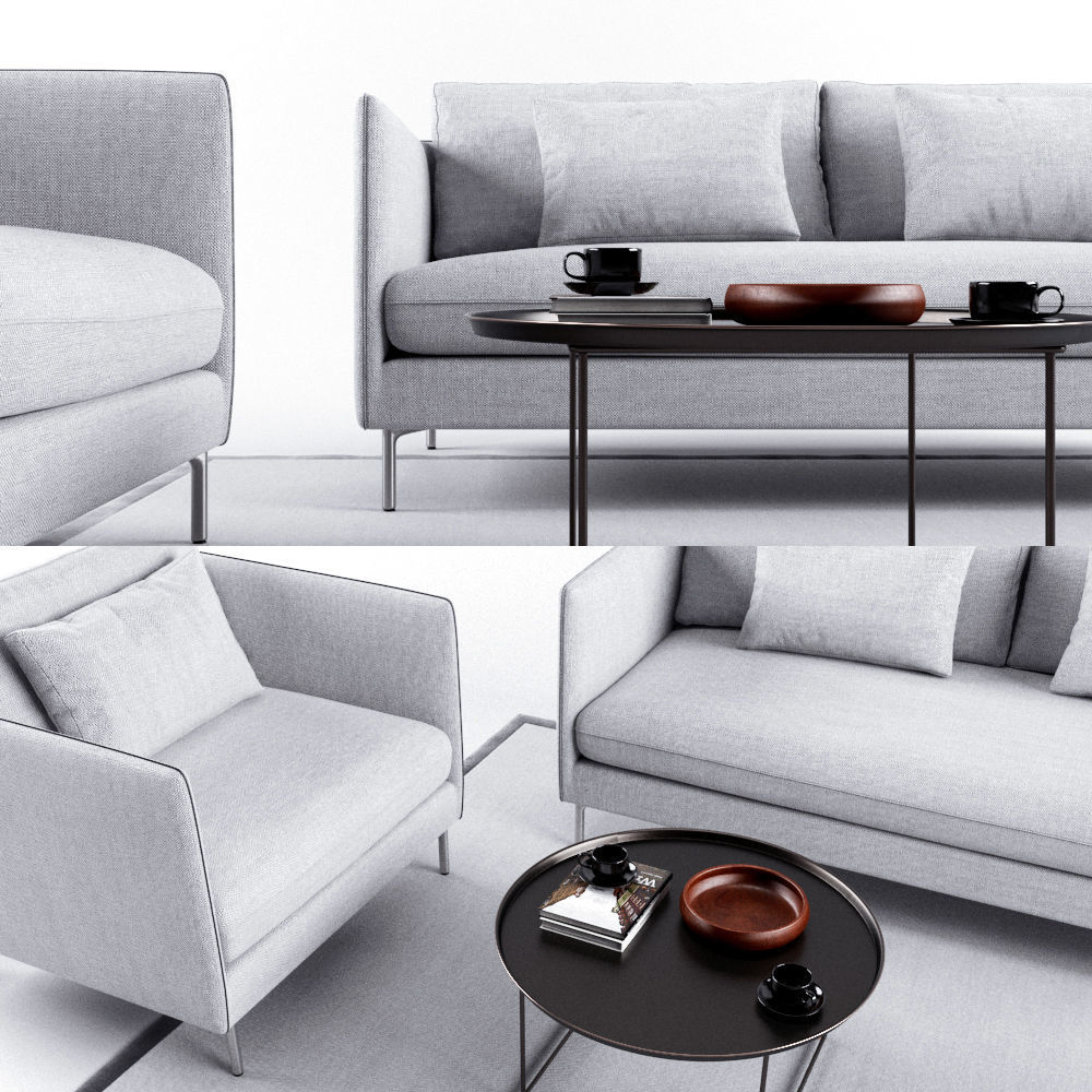 Sofa Set and armchair 3D model_1
