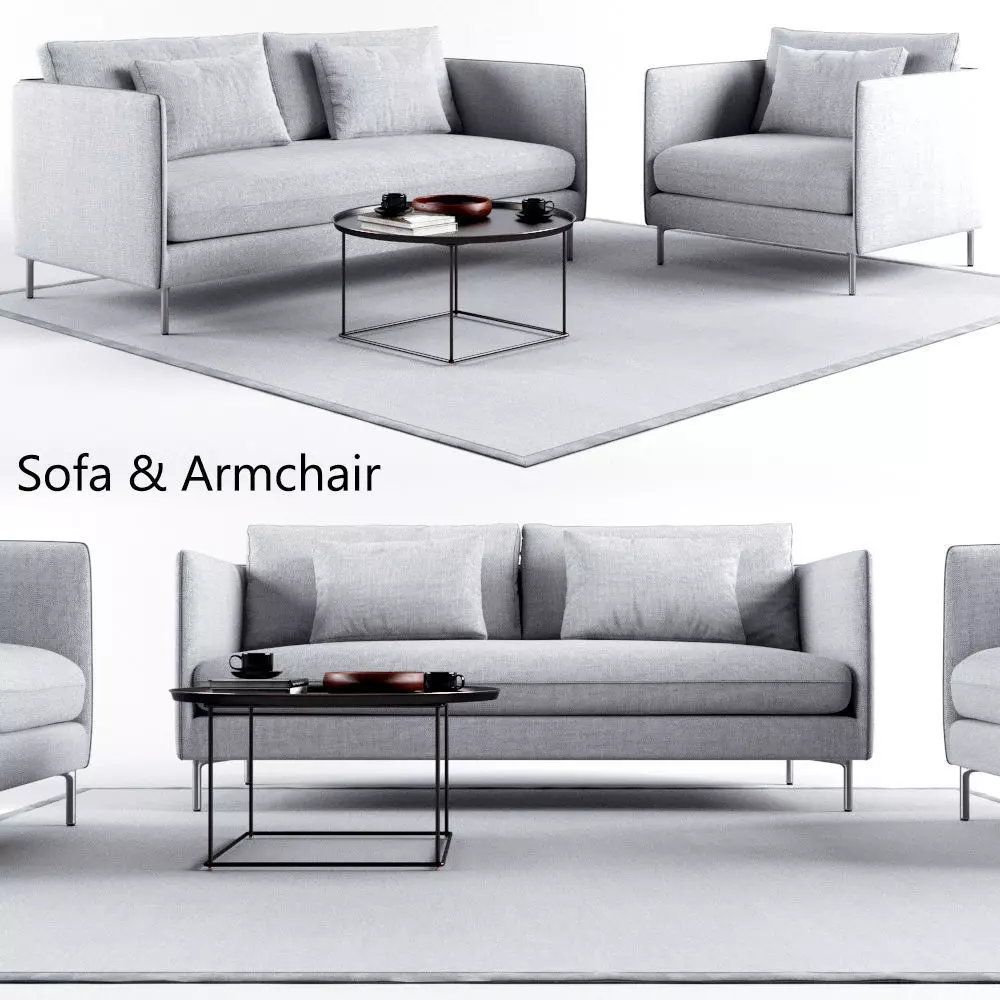 Sofa Set and armchair 3D model_0