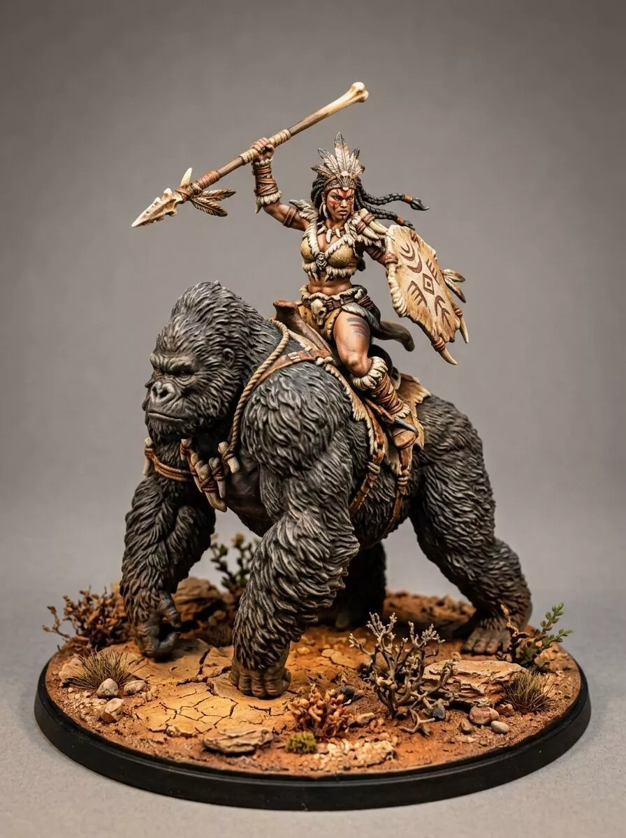Tribal Amazon Warrior Gorilla Cavalry Mount 3D print model