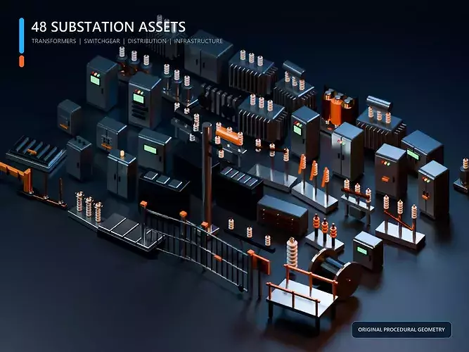 Industrial Substation and Power Distribution Kit - 48 Assets