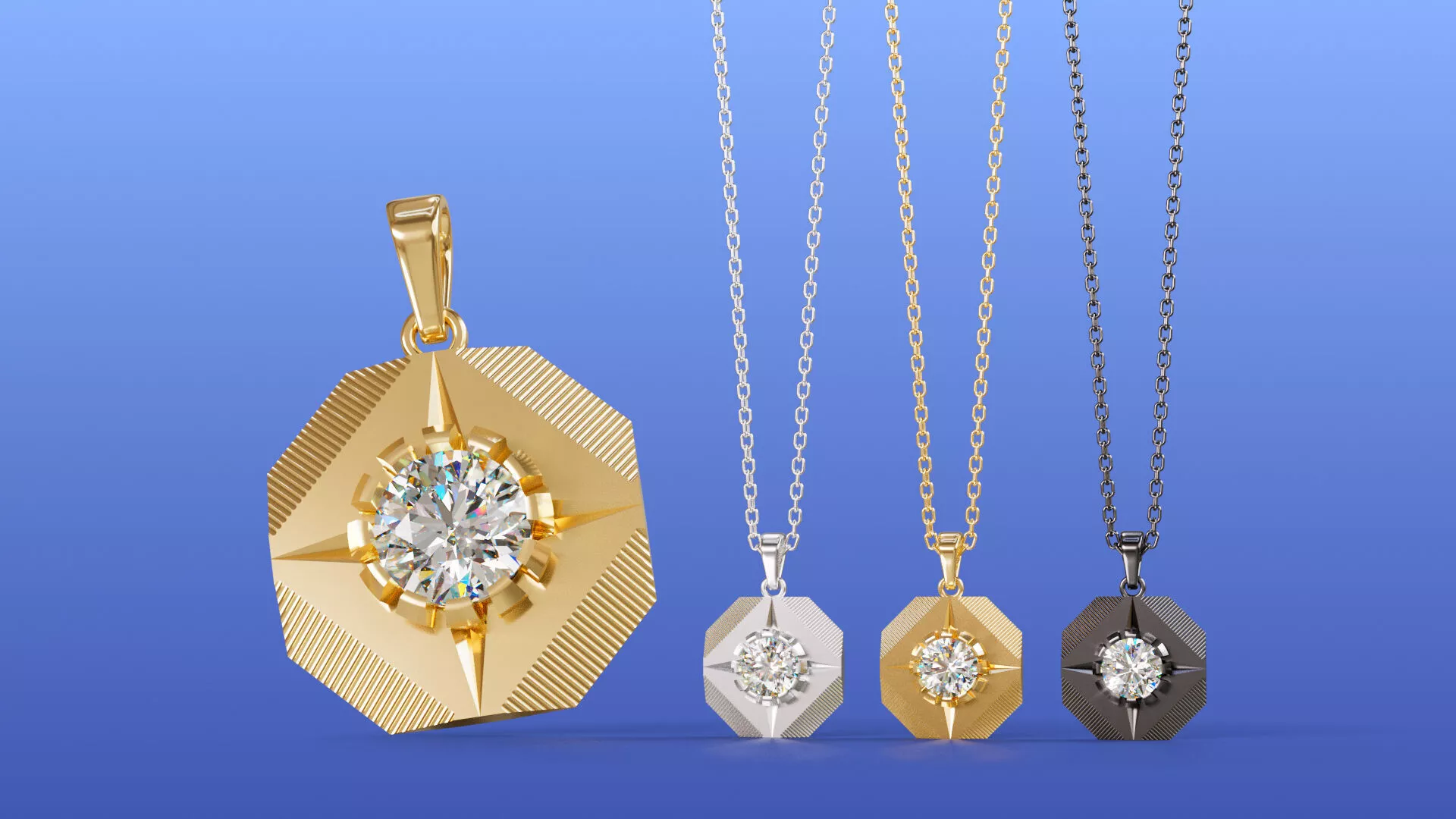 Octagon Coin Star Pendant With Round Bezel Diamond 3D print model