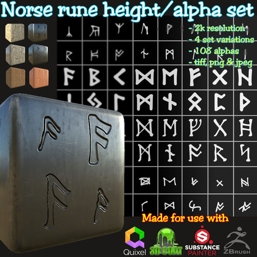 Ancient Norse Rune set Height map Alpha Brushes decals Texture