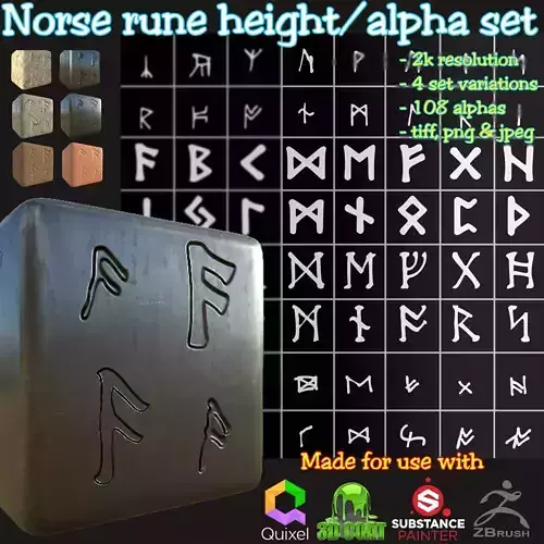 Ancient Norse Rune set Height map Alpha Brushes decals Texture